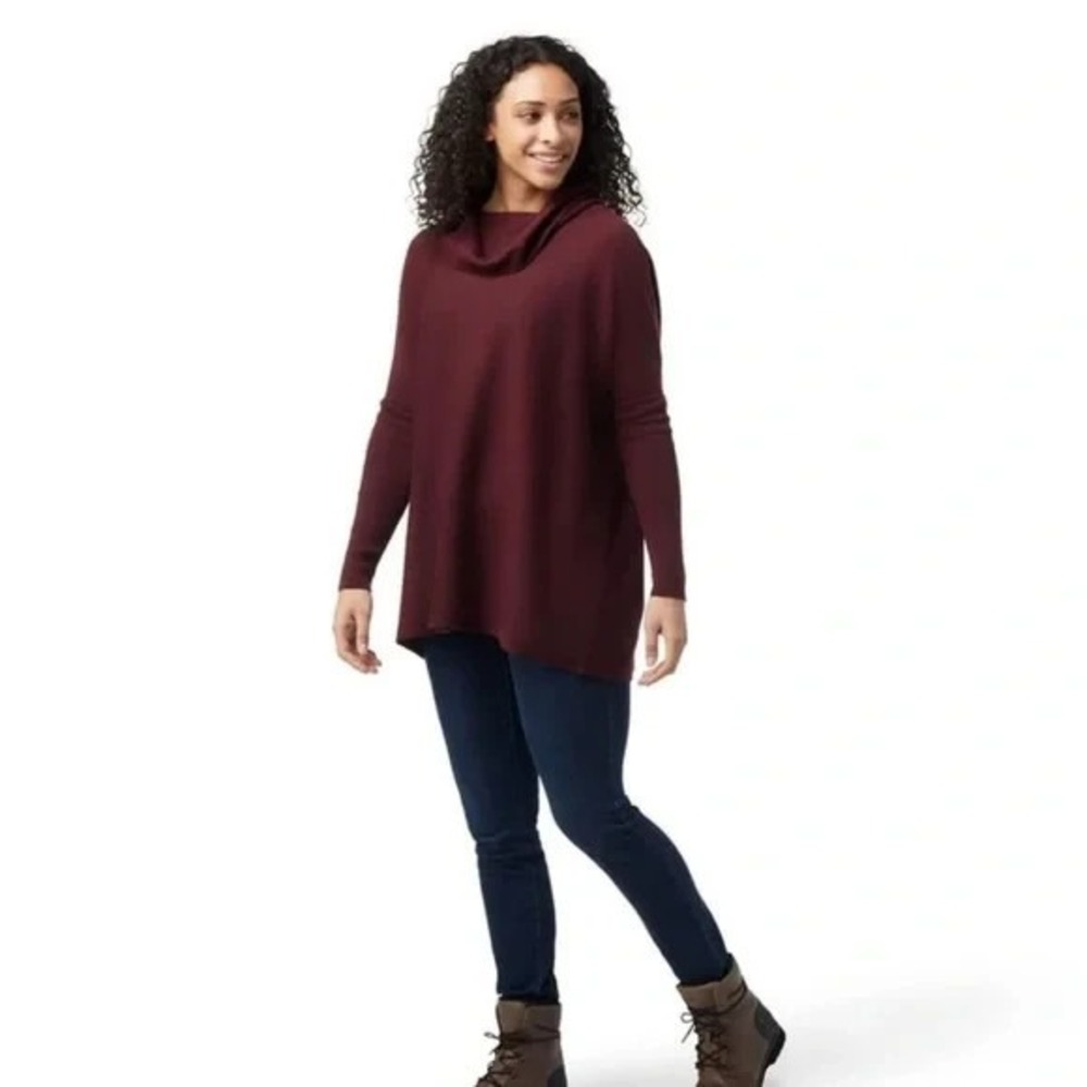 Smartwool Edgewood Poncho Sweater in‎ Burgundy Women Large Wool Blend Outdoors